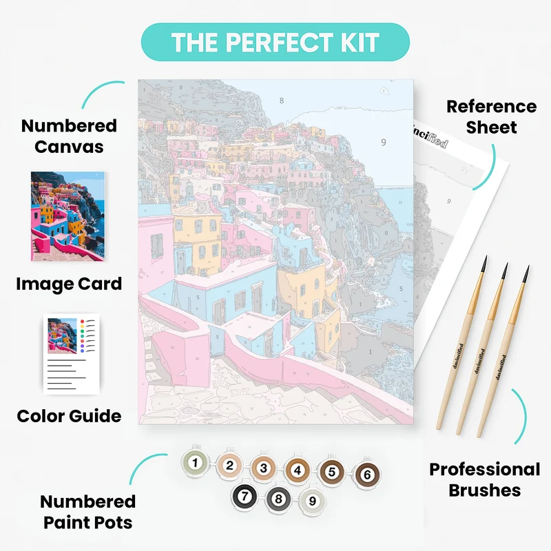 Vibrant Cliffside Mediterranean Village - Paint by Numbers Kit