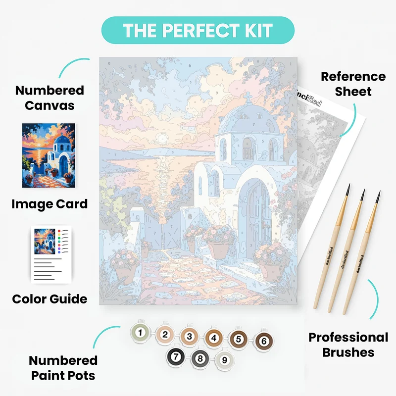 Greek Island Sunset Church - Paint by Numbers Kit