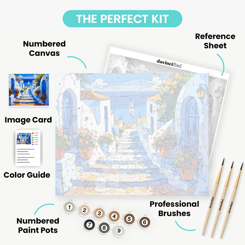 Greek Island Coastal White Village - Paint by Numbers Kit