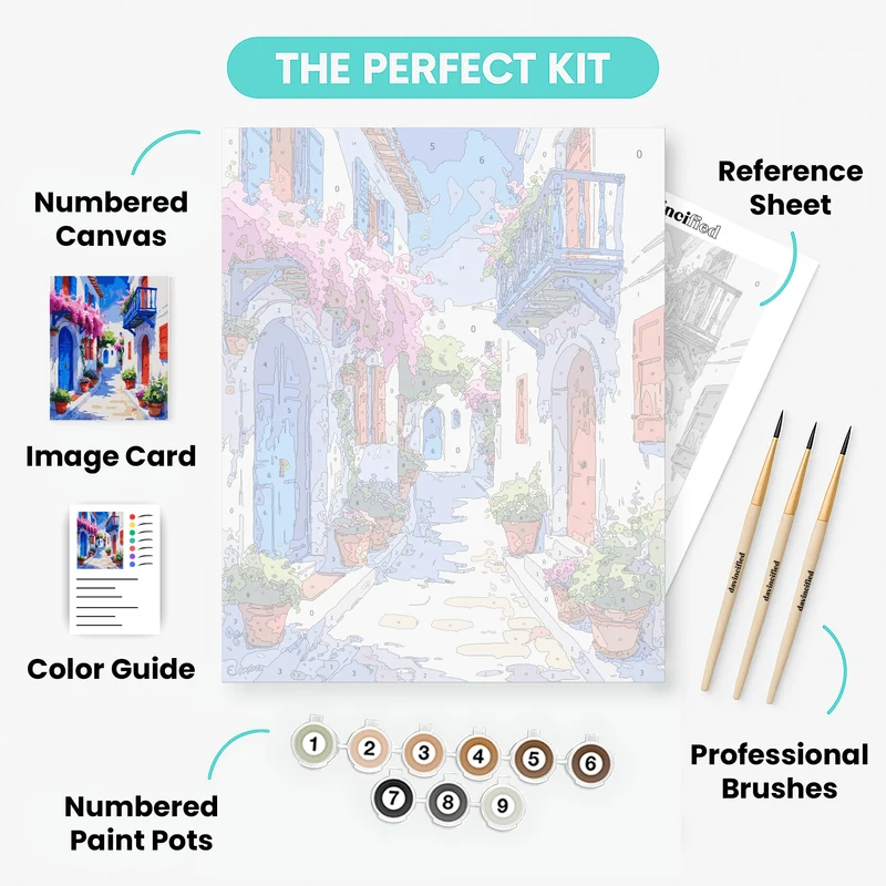 Greek Island Village Alley - Paint by Numbers Kit