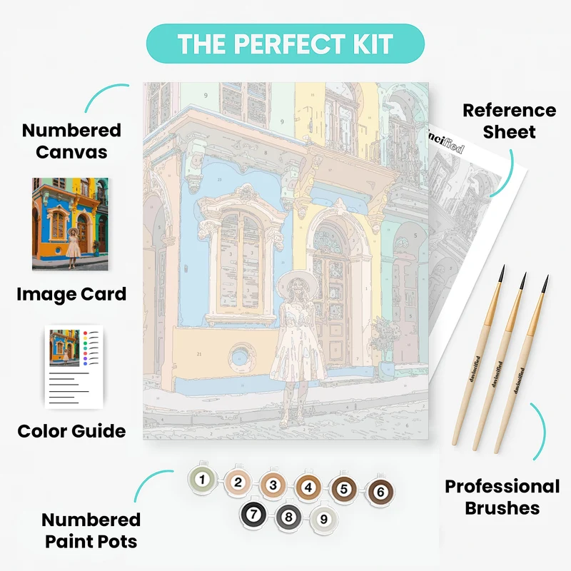 Vibrant Colonial Street Scene - Paint by Numbers Kit