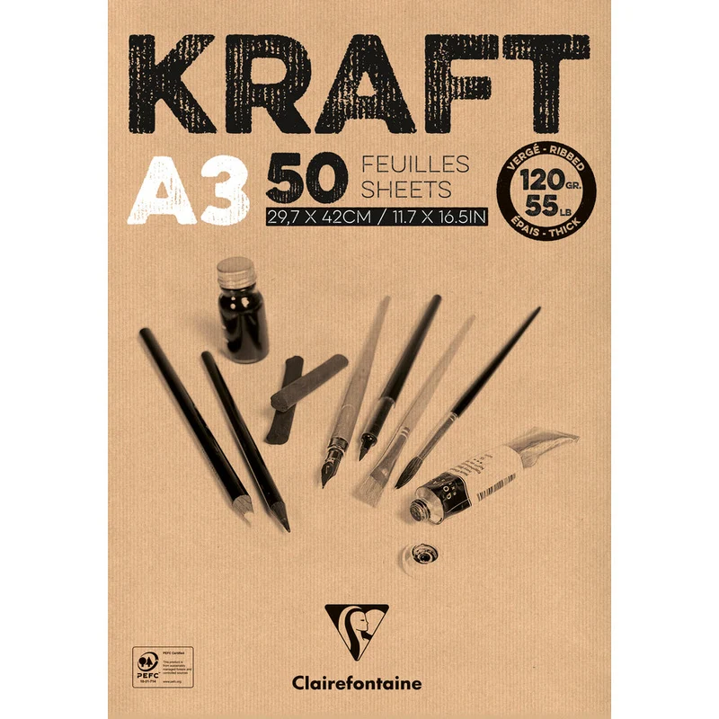 Clairefontaine крафт скицник с лепена подвързия