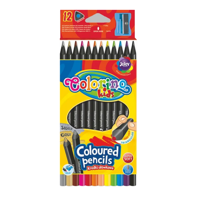 Colorino matite colorate triangolari in legno nero con temperamatite - 12 colori