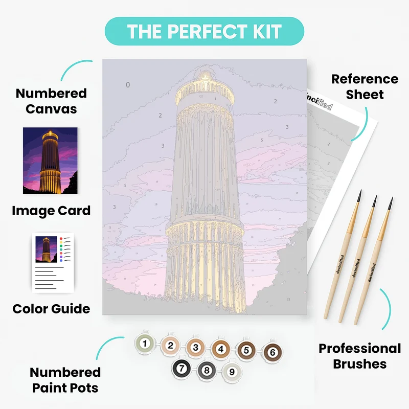 Illuminated Tower at Twilight - Paint by Numbers Kit