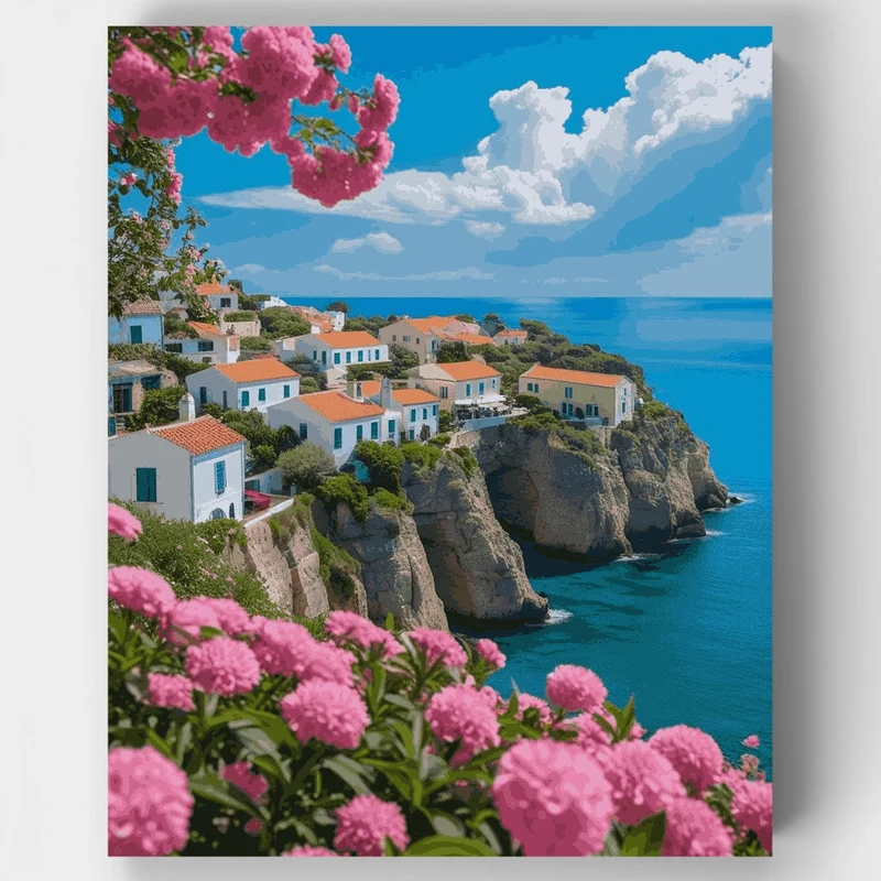 Mediterranean Cliffside Village - Paint by Numbers Kit