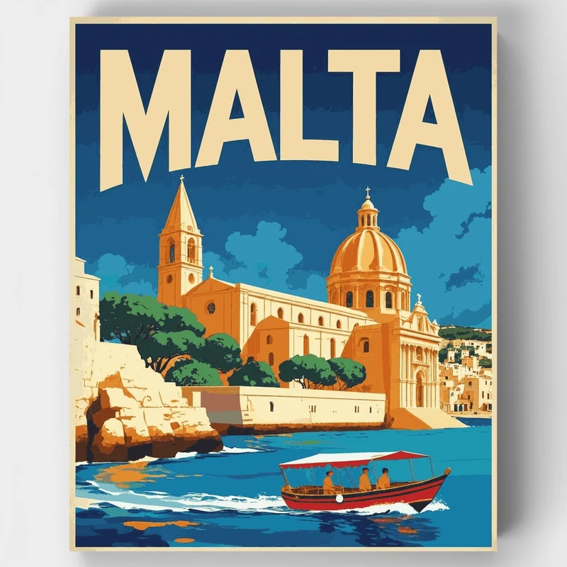 Malta Coastal Cathedral Harbor - Paint by Numbers Kit