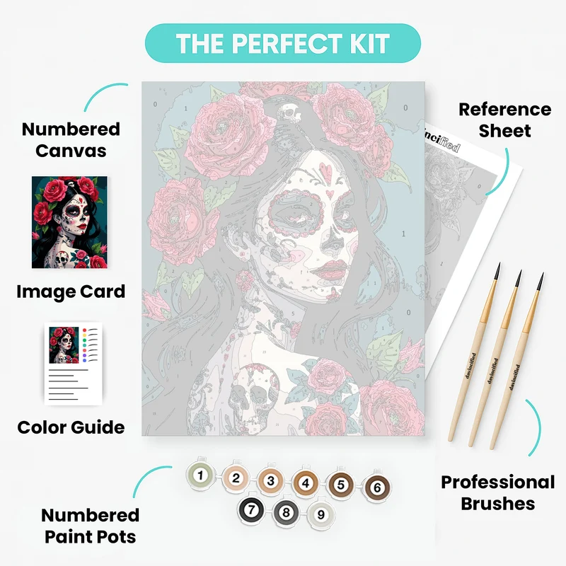 Day of the Dead Rose Skull Beauty - Paint by Numbers Kit
