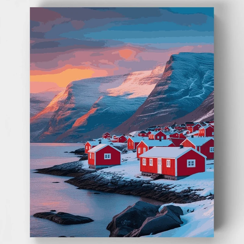 Norwegian Coastal Village at Sunset - Paint by Numbers Kit