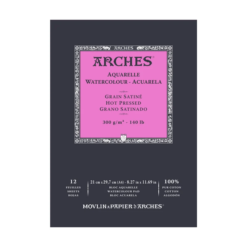 ARCHES акварелен блок гладък HP натурално бял 300 g/m² A5 – A3 - 12 листа