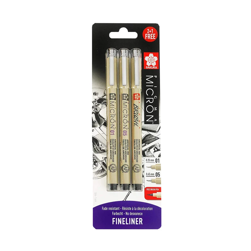 Set tehničkih pera Sakura Pigma Micron crna - 3 kom