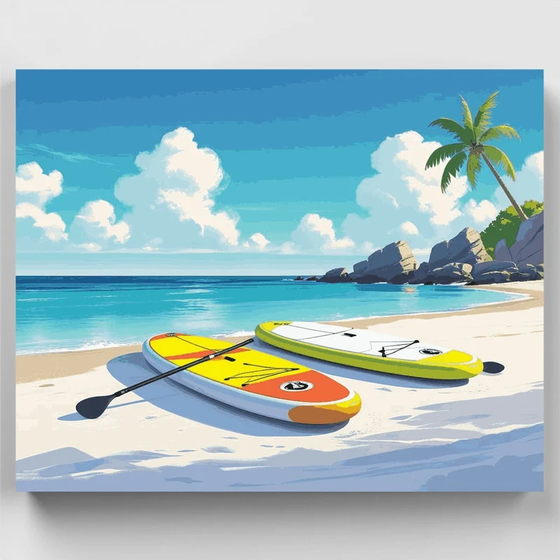 Tropical Paradise Paddleboard Beach - Paint by Numbers Kit