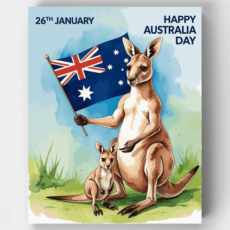 Happy Australia Day Kangaroo Family - Paint by Numbers Kit