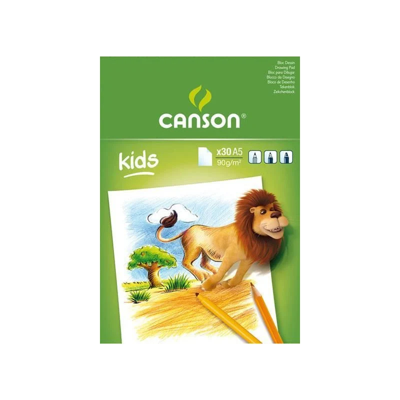 Blocco di carta da disegno CANSON Kids 90 g/m² – 30 fogli, formati A5 – A4