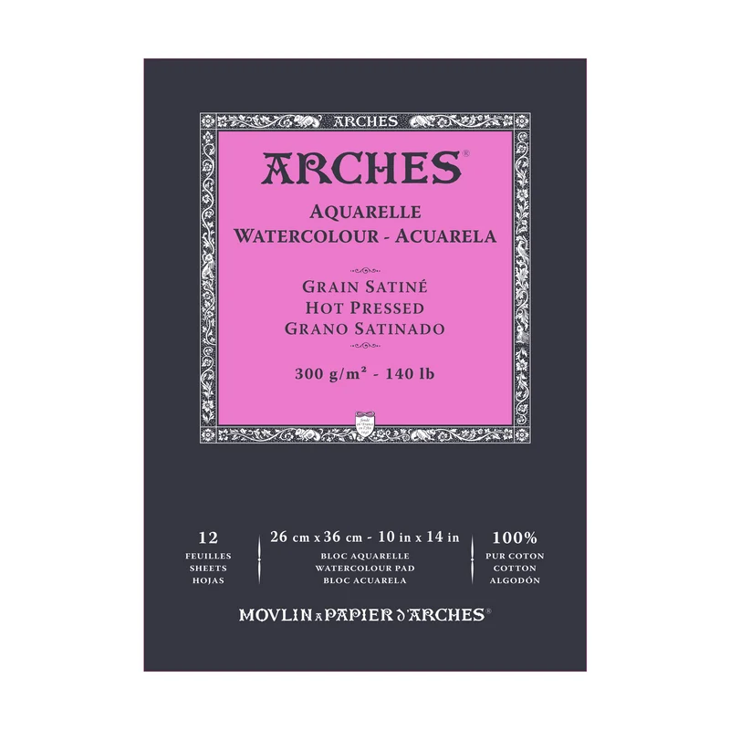 ARCHES Aquarellblock satiniert HP naturweiß 300 g/m² A5 – A3 - 12 Blatt