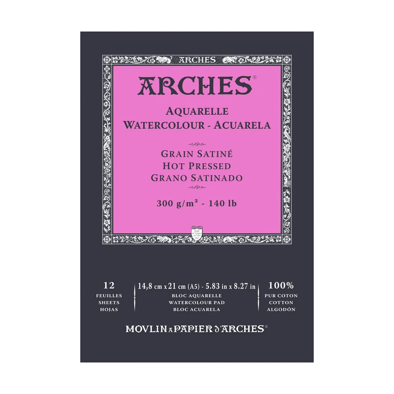 ARCHES akvarelni blok glatki HP prirodno bijeli 300 g/m² A5 – A3 - 12 listova