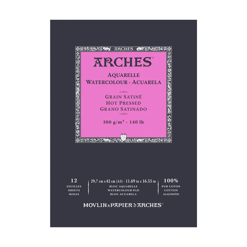 ARCHES blocco acquerello satinata HP bianco naturale 300 g/m² A5 – A3 - 12 fogli