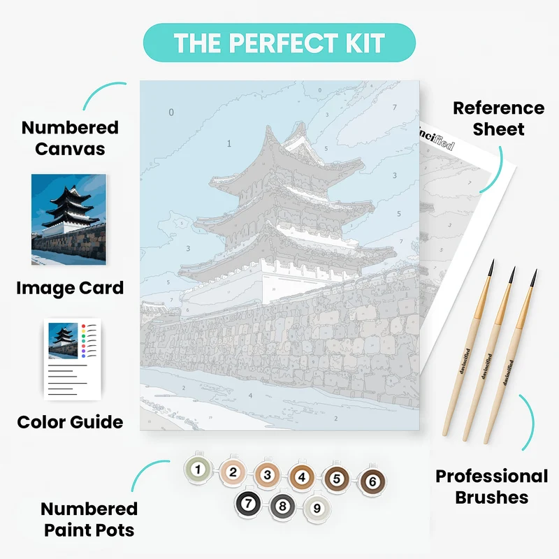 Korean Traditional Pagoda in Winter - Paint by Numbers Kit