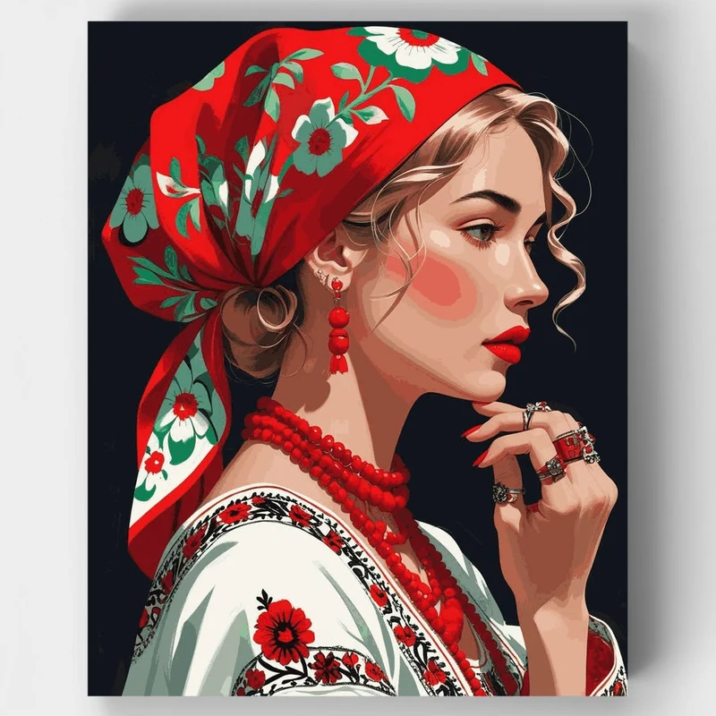 Ukrainian Beauty in Traditional Dress - Paint by Numbers Kit