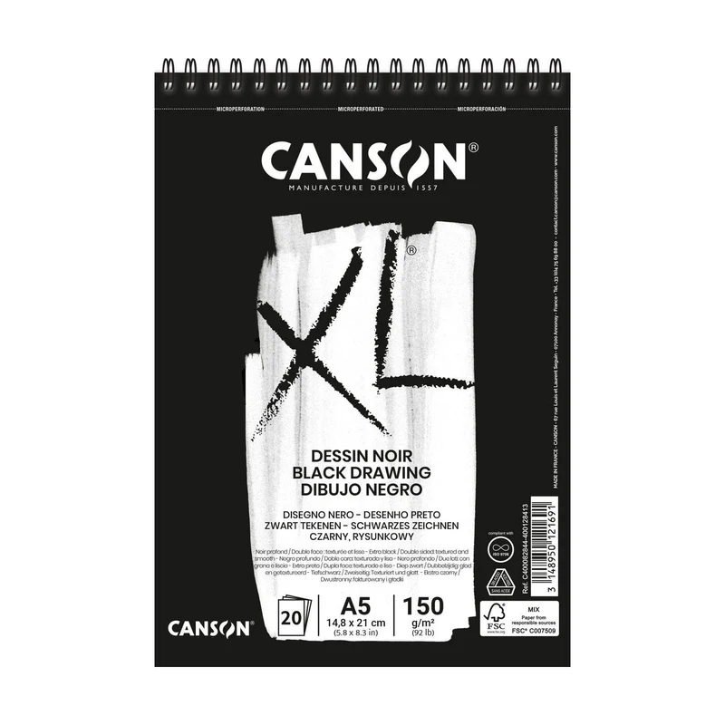 CANSON Skizzenblock XL Dessin Noir A5 - 150 g/m², 30 Blatt