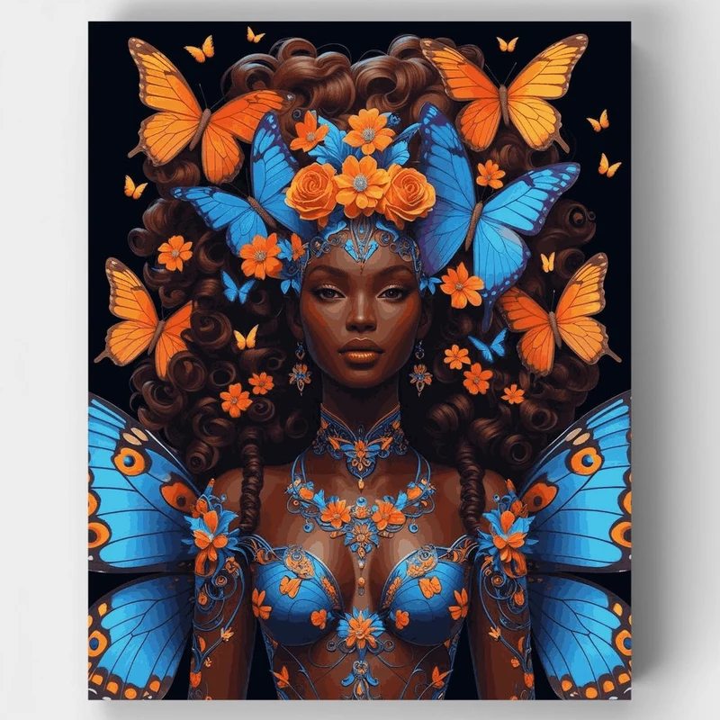 Butterfly Goddess with Orange and Blue Wings - Paint by Numbers Kit