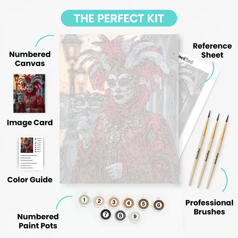 Elegant Red Venetian Carnival Performer - Paint by Numbers Kit