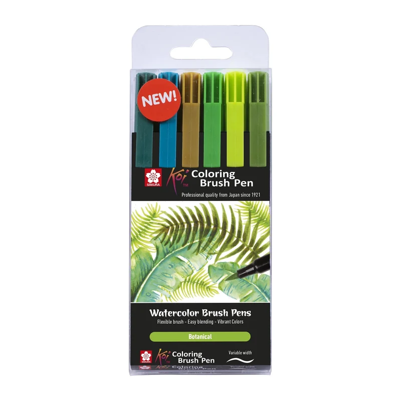 Akvarelni flomasteri s kistom SAKURA Koi Botanical / set 6 kom