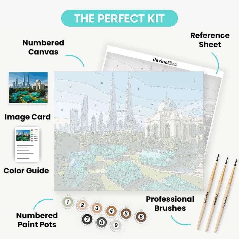 Kuala Lumpur Skyline with Green Geometric Art - Paint by Numbers Kit