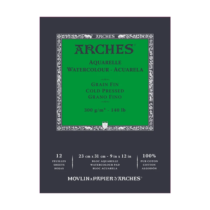 ARCHES Aquarellblock feinkorn naturweiß 300 g/m² - 12 Blatt A5 – A3