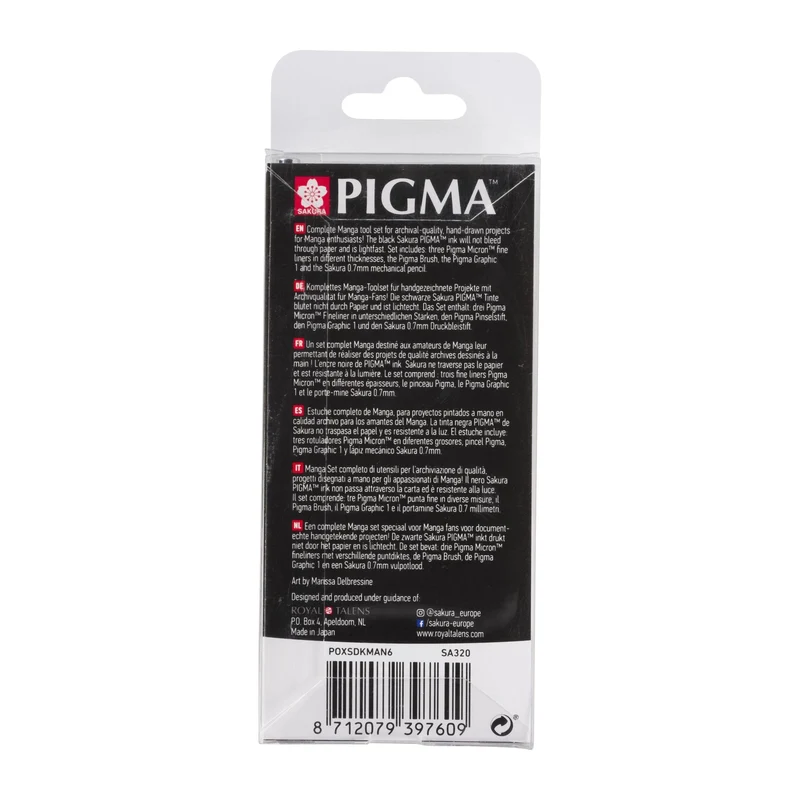 Set di penne tecniche Sakura Pigma Micron Manga - set di 6 pezzi neri