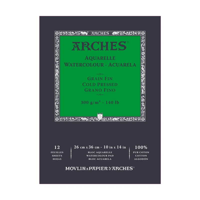 Μπλοκ ακουαρέλας ARCHES Cold Pressed φυσικό λευκό 300 g/m² - 12 φύλλα (μεγέθη A5 – A3)