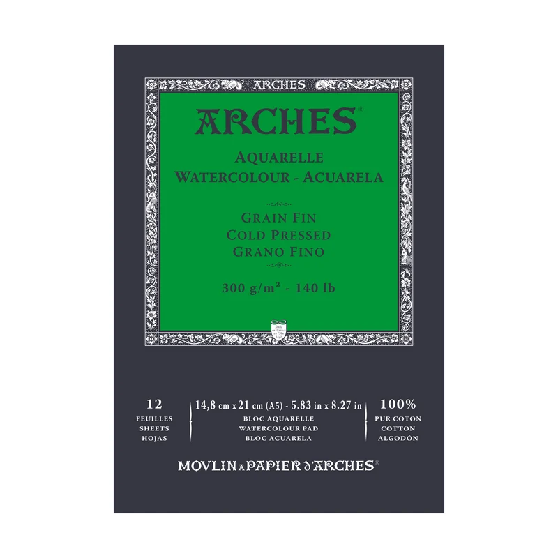 Μπλοκ ακουαρέλας ARCHES Cold Pressed φυσικό λευκό 300 g/m² - 12 φύλλα (μεγέθη A5 – A3)