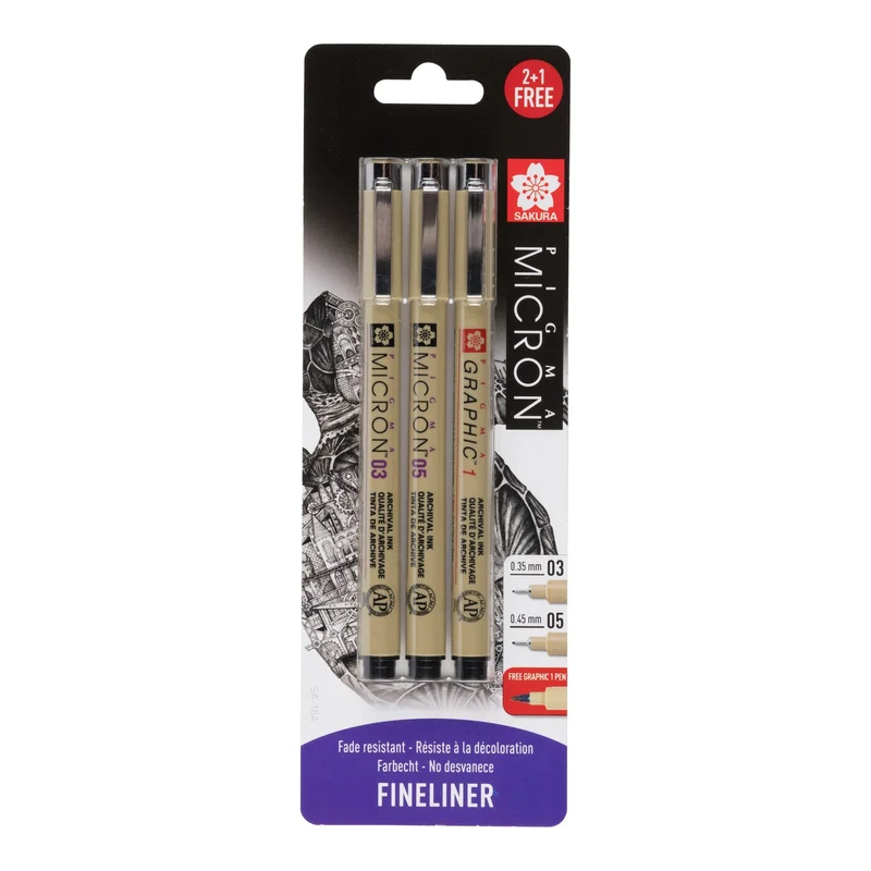 Set tehničkih olovaka Sakura Pigma Micron i Graphic - 3 kom