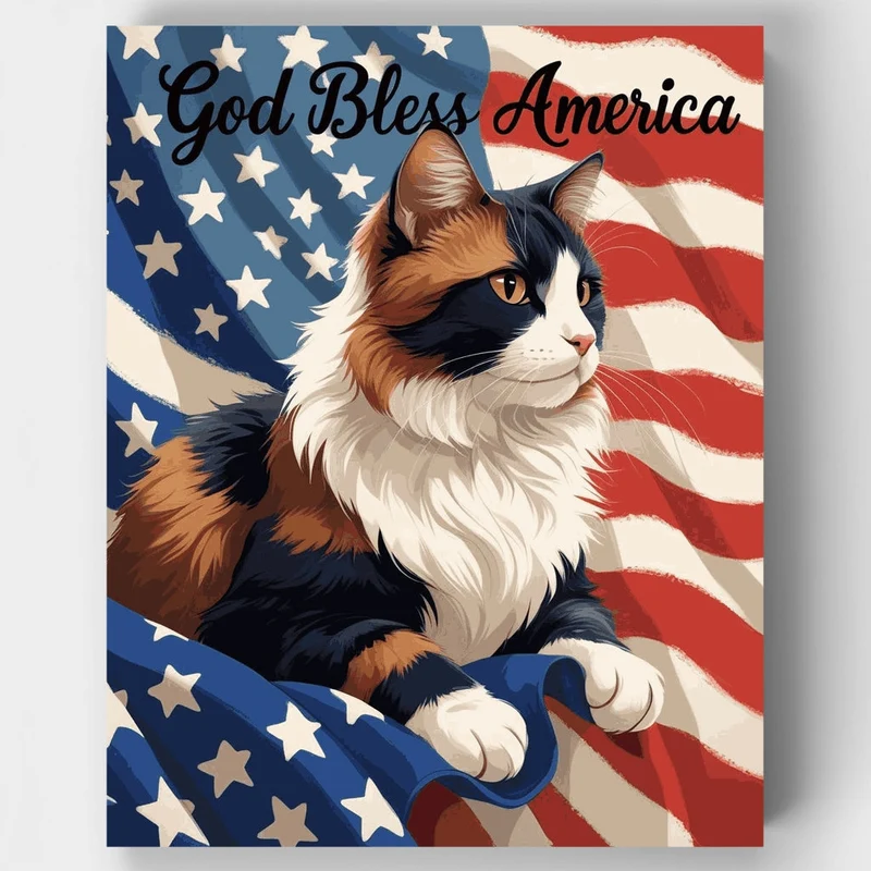 God Bless America Patriotic Cat - Paint by Numbers Kit