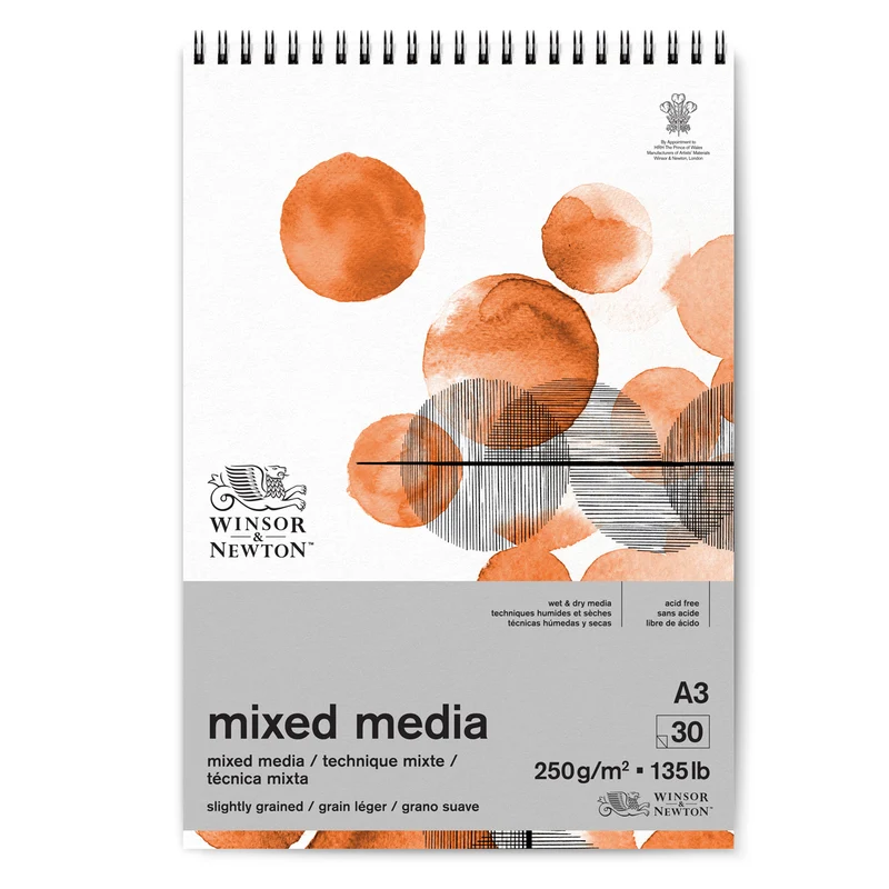 Winsor and Newton - Mixed Media Sketch Pad - Spiral 30 Sheet - 250gsm A3