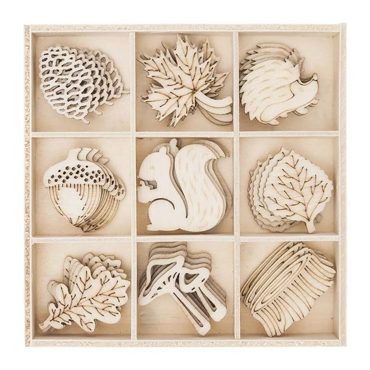 Forest Wooden Decorative Ornaments Set of 45