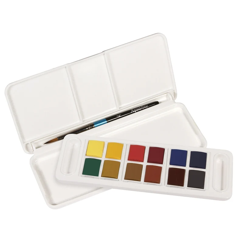 Daler Rowney Aquafine 12 Watercolour Half Pans Paint Travel Set