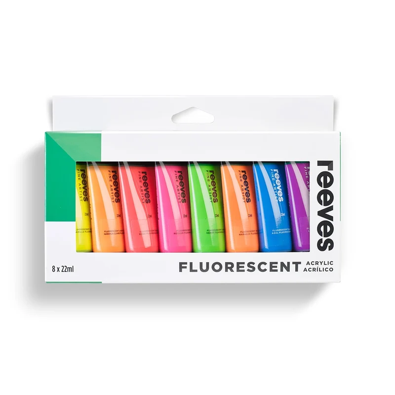 Reeves - 8 X 22ml Fine Artist Acrylic Paint Set Fluorescent Colours