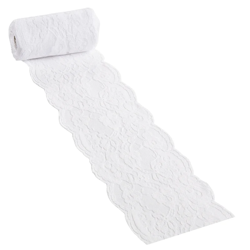 Weißes Spitzenband mit Blumenmuster 12 cm breit - Dekoband & Tischdekoration
