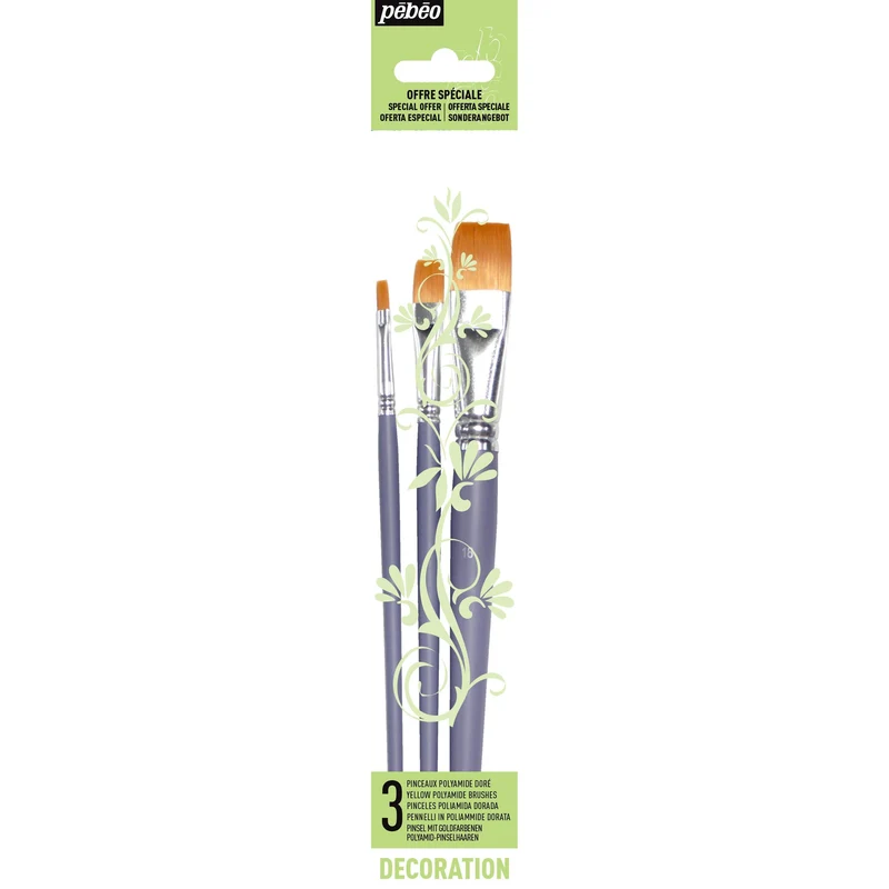 Pebeo - Wallet Of 3x Short Handle Brushes - Decoration