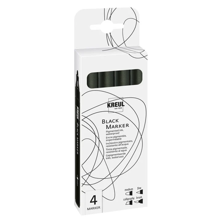 Set of 4 Black Markers with Different Tips