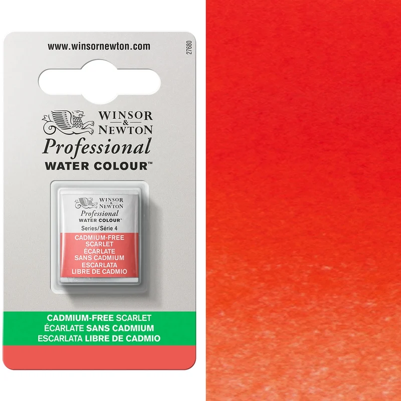 Winsor and Newton - Professional Artists' Watercolour Half Pan - HP - Cadmium FREE Scarlet