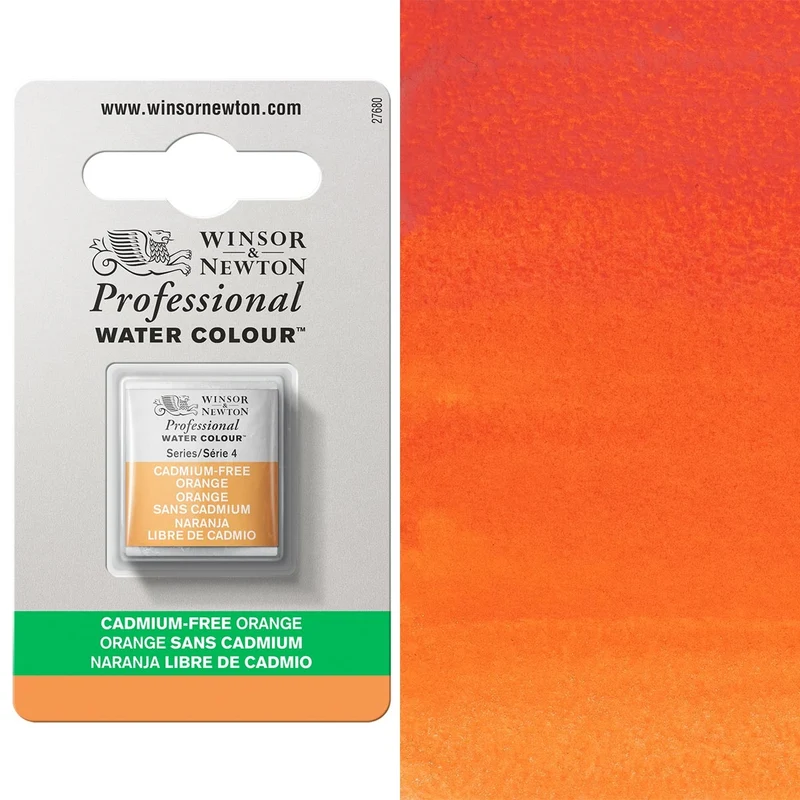 Winsor and Newton - Professional Artists' Watercolour Half Pan - HP - Cadmium FREE Orange