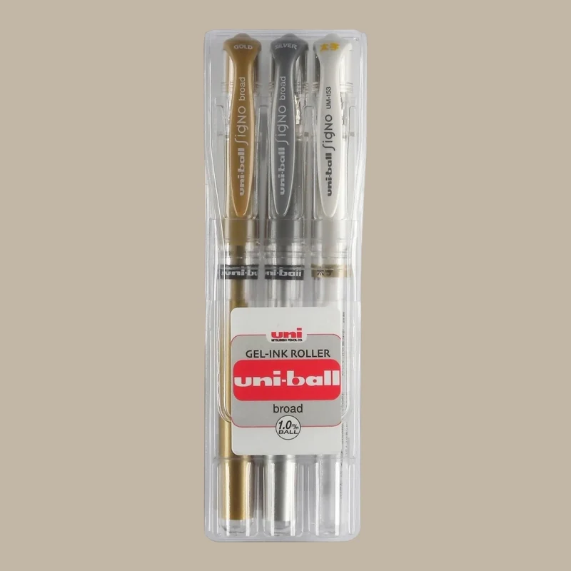 Uni Gelschreiber Ball Signo Broad 1 mm – Set mit 3 Stück im Etui