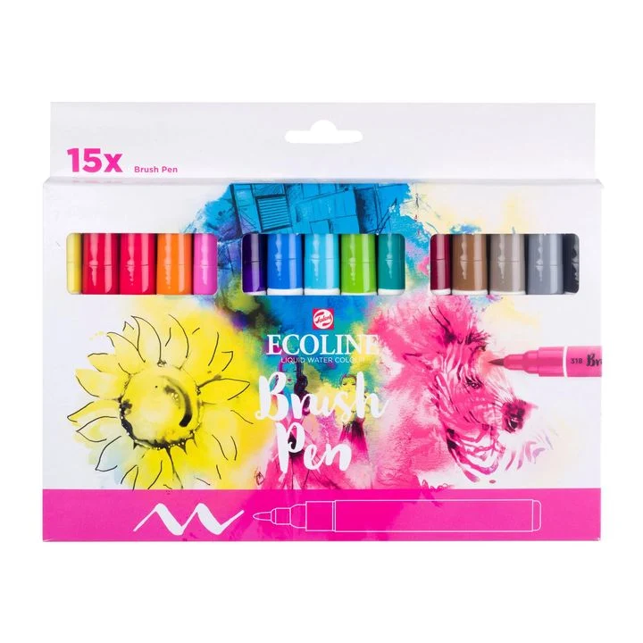 Ecoline Brush Pen Watercolor Pens, Set of 15