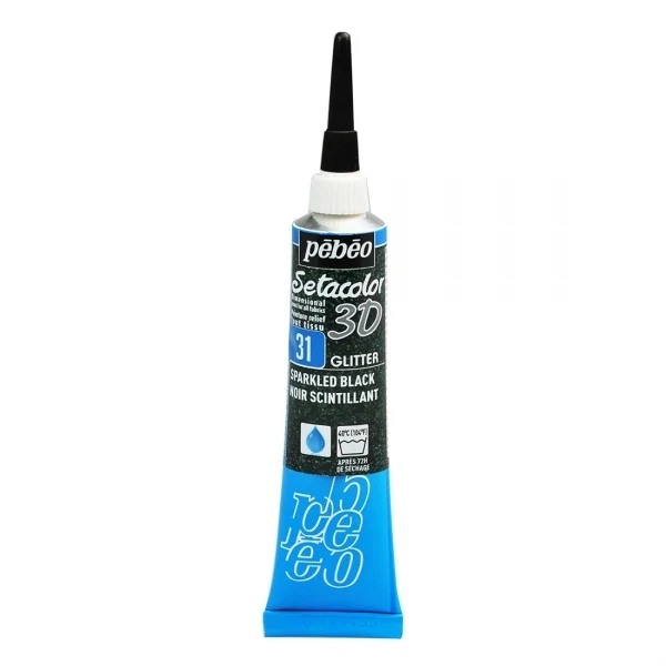 Pebeo - Setacolor Fabric & Textile 3D Glitter Effect - Sparkling Black 20ml