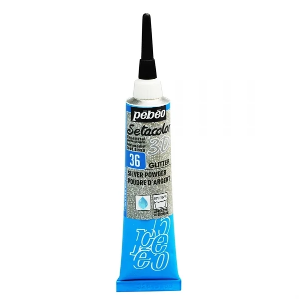 Pebeo - Setacolor Fabric & Textile 3D Glitter Effect - Silver Powder 20ml