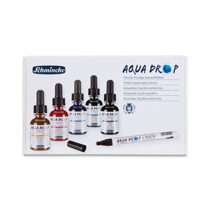 Schmincke AQUA DROP Watercolors, Set of 5 x 30 ml + Brush Pen