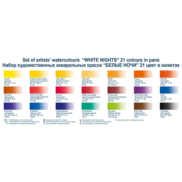 Nevskaya Palitra White Nights Watercolor Set in Metal Case, 21 pcs
