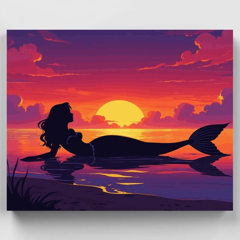 Mermaid Sunset Silhouette - Paint by Numbers Kit