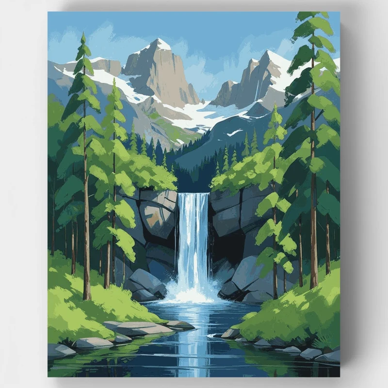 Alpine Wilderness Waterfall - Paint by Numbers Kit